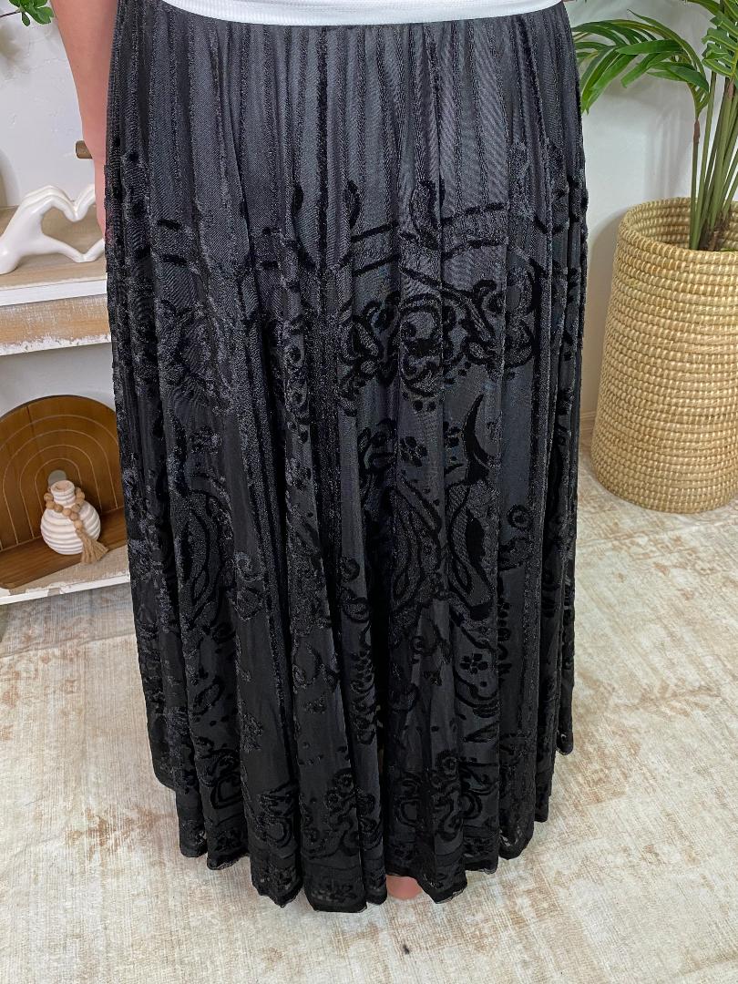 Black Lace Burnout Maxi Skirt