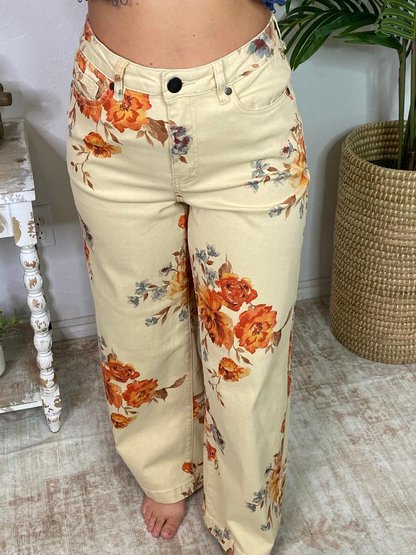 Khaki Floral Printed Pants