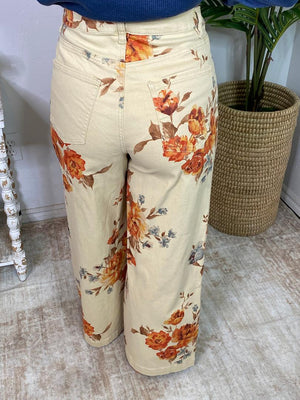 Khaki Floral Printed Pants