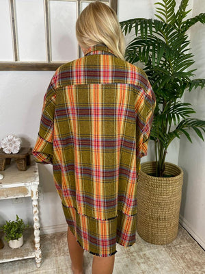 Golden Kiwi Plaid Long Button Down Shirt or Dress