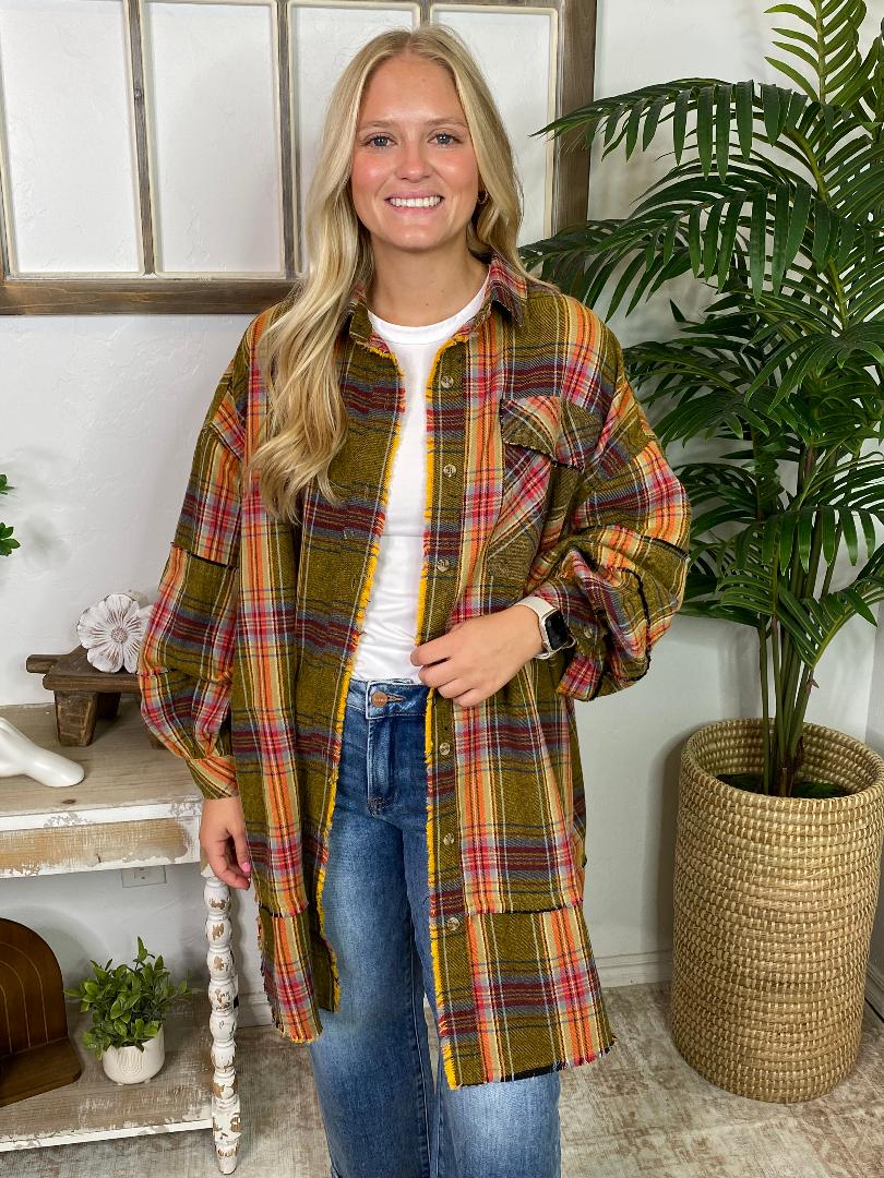 Golden Kiwi Plaid Long Button Down Shirt or Dress