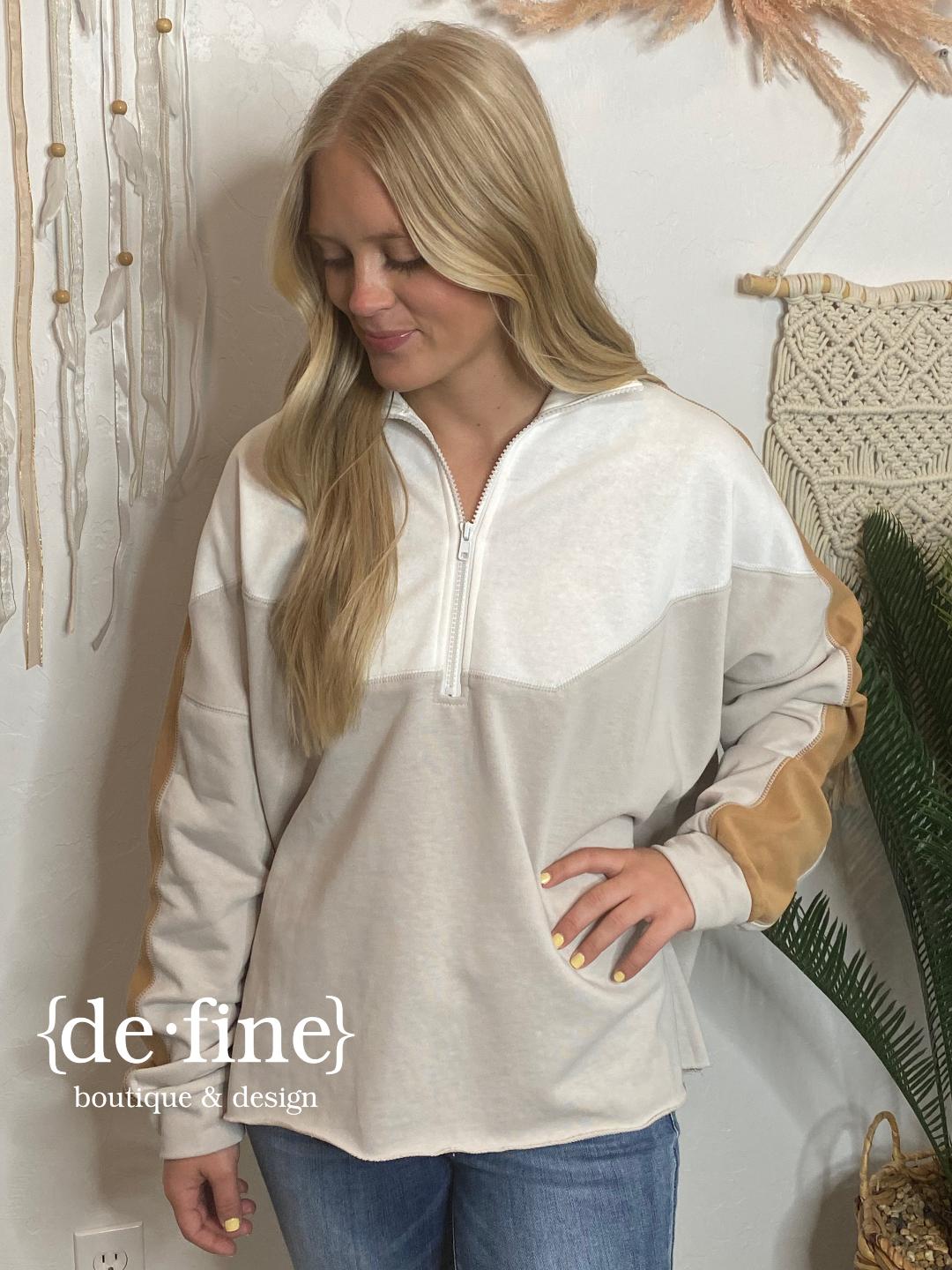 Neutral Color Block Terry Knit Pullover