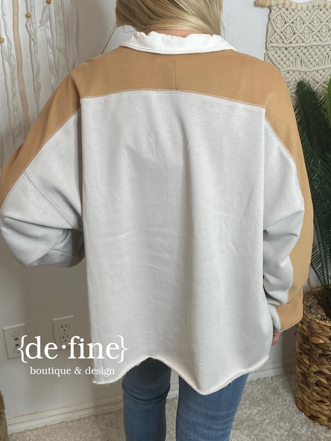 Neutral Color Block Terry Knit Pullover