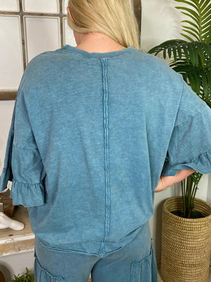 Mineral Washed Ruffle Leg Pants and Top Set - Sold Separately