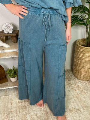 Mineral Washed Ruffle Leg Pants and Top Set - Sold Separately