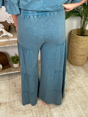 Mineral Washed Ruffle Leg Pants and Top Set - Sold Separately