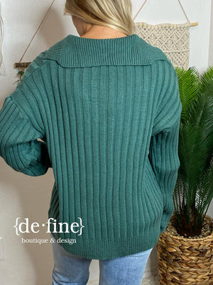 Collared Sweater in Moss Green or Cream