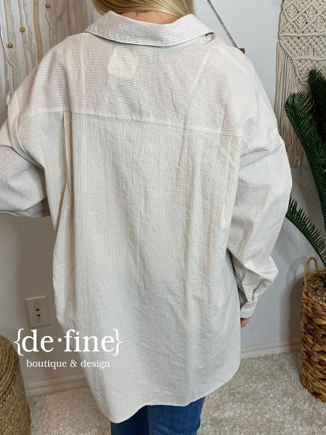 Khaki Mini Stripe Oversized Button Up Top