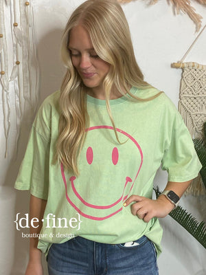 Oversized Lime Tee with Smiley Face