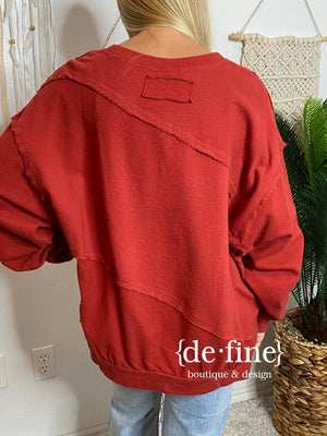 Crimson Textured Banded Top