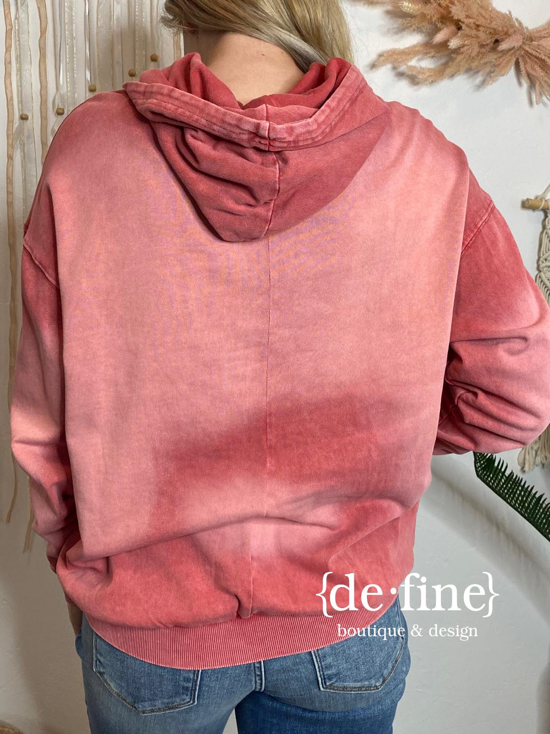 Boho Red Bleach Washed Hoodie