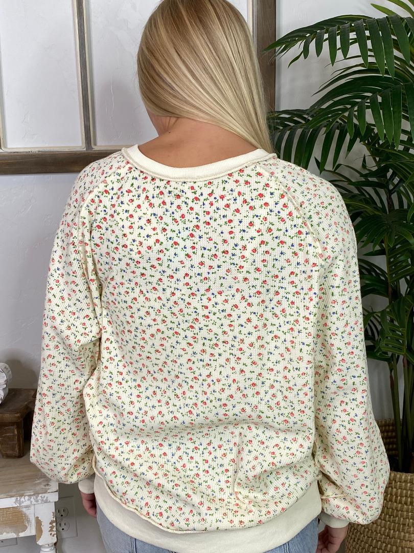 Ivory with Pink and Blue Flowers Thermal Top