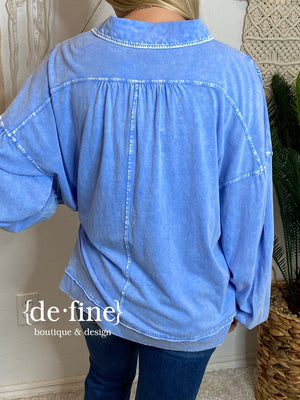 Periwinkle Mineral Washed Henley by Easel