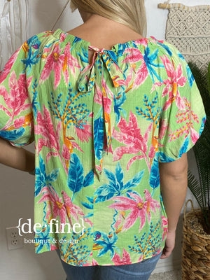 Tropic Like It's Hot Lime Blouse with Tie Back