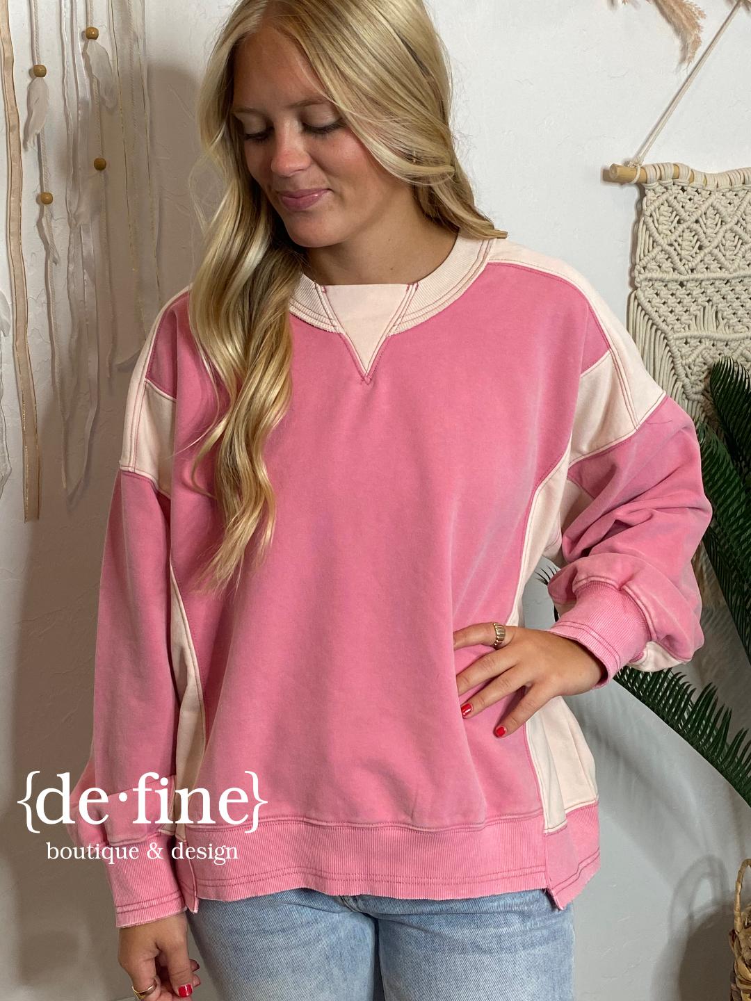 Light Pink & Pink Colorblock Sweatshirt