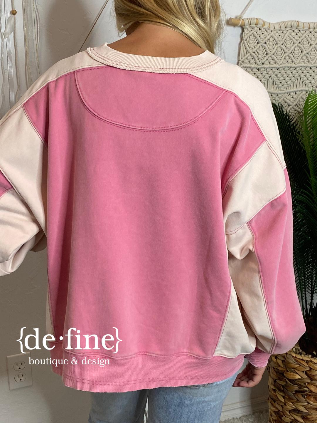 Light Pink & Pink Colorblock Sweatshirt