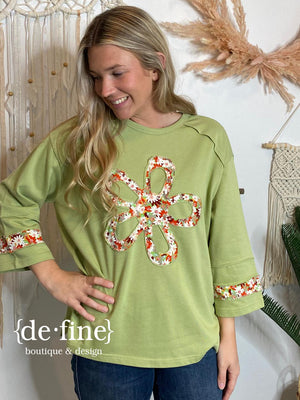 Pistachio Sweatshirt with Flower Applique Regular & Curvy