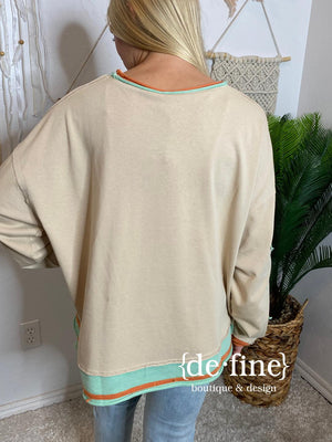 Taupe with Orange and Turquoise Stars Sweatshirt