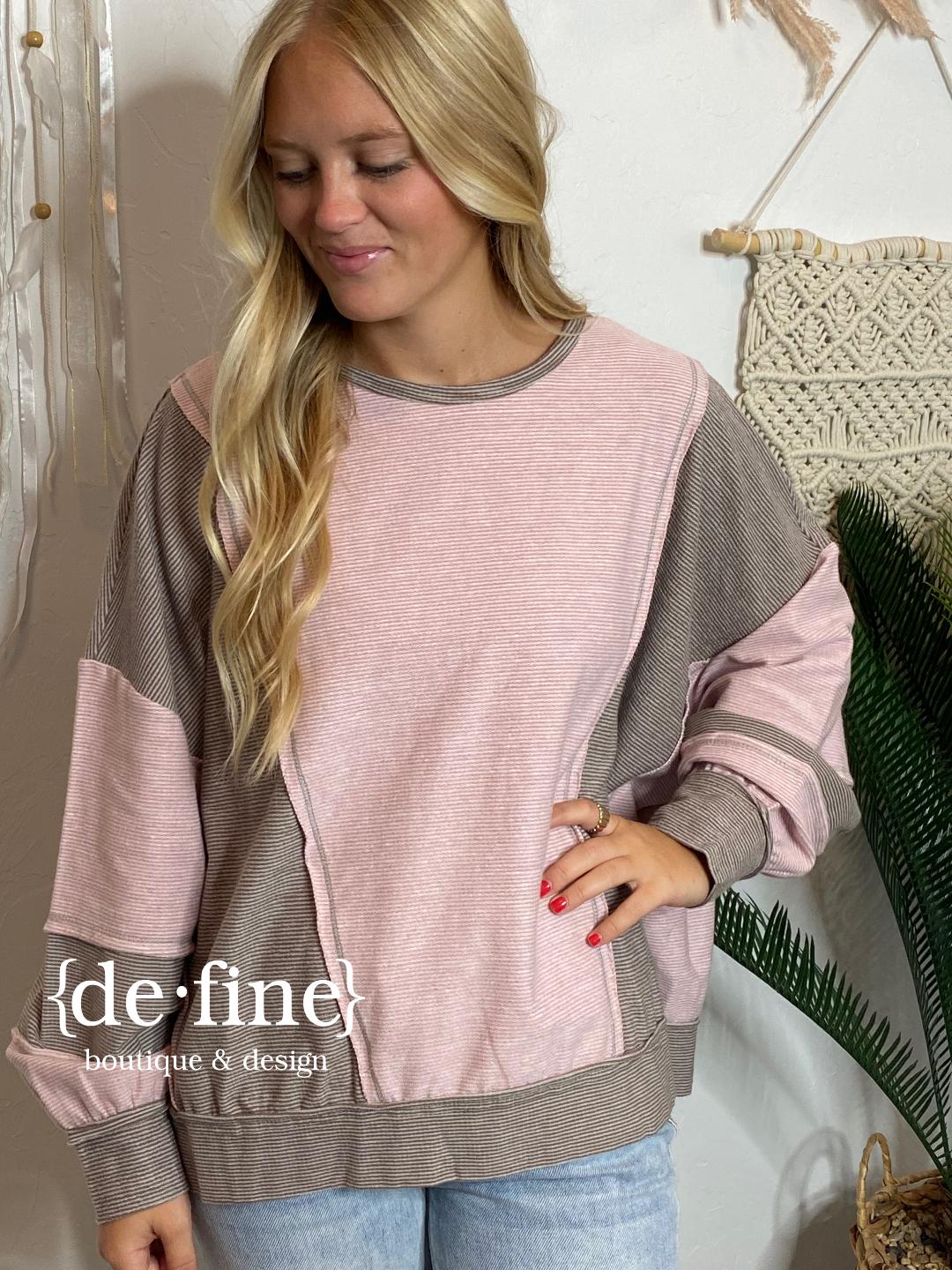 Rose and Brown Textured Colorblock Sweatshirt