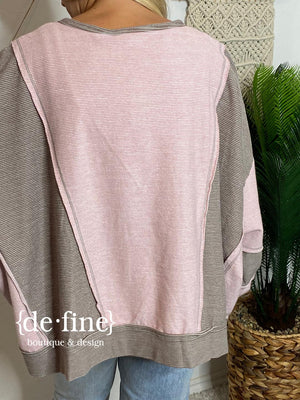 Rose and Brown Textured Colorblock Sweatshirt