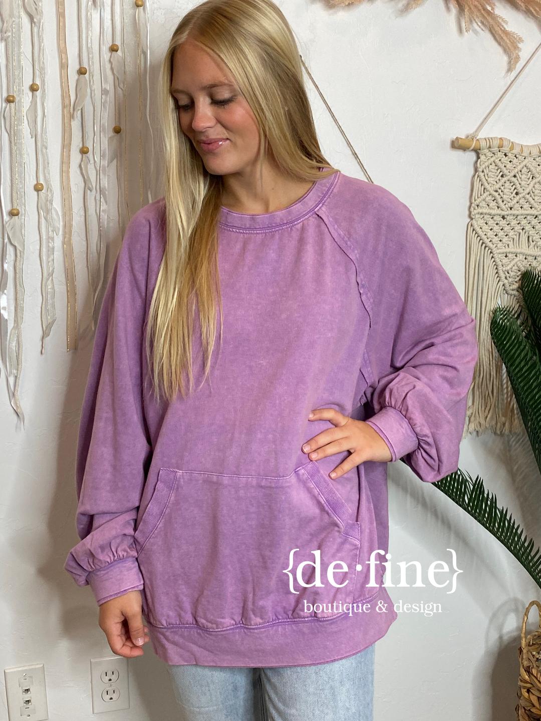 Sweatshirt with Pocket in Sage or Lavender