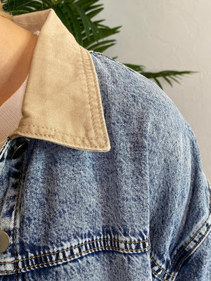 Mineral Washed Denim Barn Coat with Tan Collar