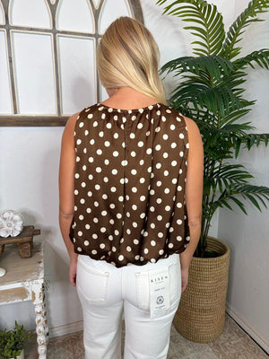 Cream/Black or Brown/Cream Polka Dot Sleeveless Bubble Top