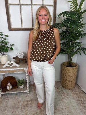 Cream/Black or Brown/Cream Polka Dot Sleeveless Bubble Top