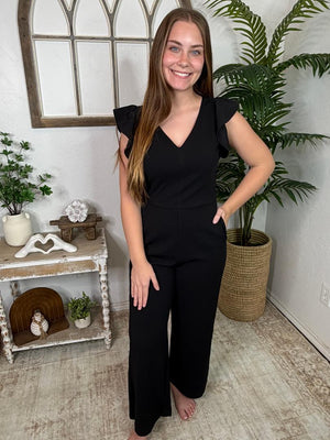 Black V-Neck Ruffle Jumpsuit