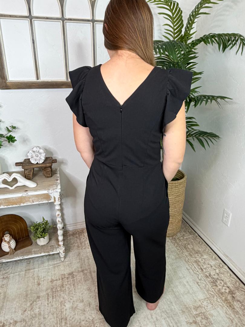 Black V-Neck Ruffle Jumpsuit