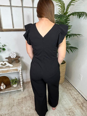 Black V-Neck Ruffle Jumpsuit