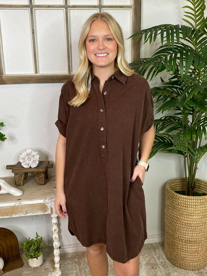 Bark Brown Mini Shirt Dress