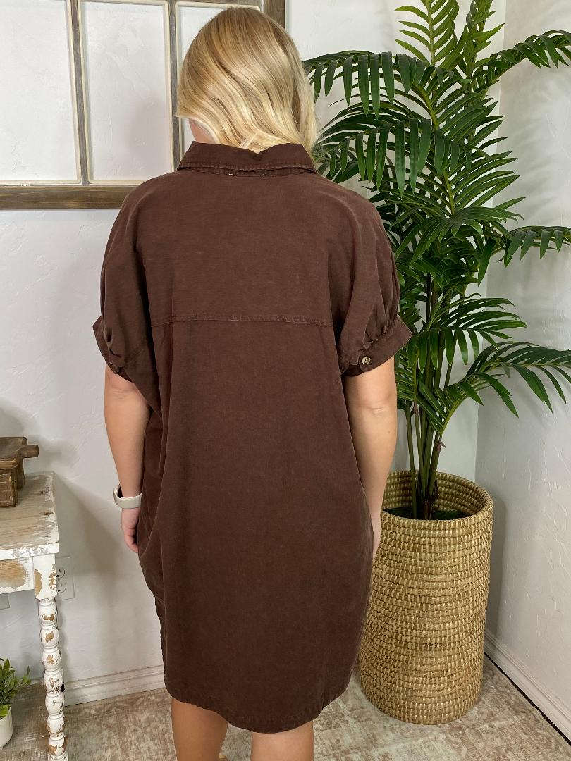 Bark Brown Mini Shirt Dress