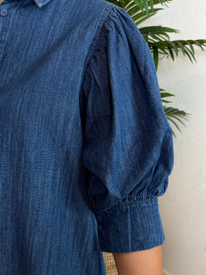 Denim Button Down Puff Sleeve Mini Dress