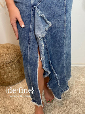 Must Have Mineral Washed Strapless Denim Maxi Dress