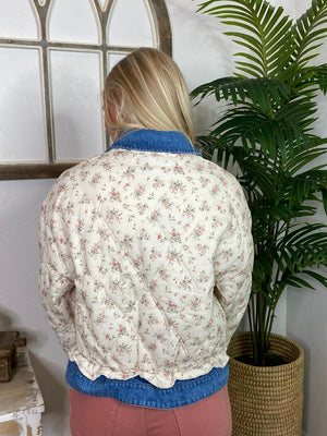 Floral and Washed Denim Jacket