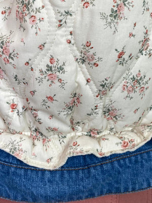 Floral and Washed Denim Jacket