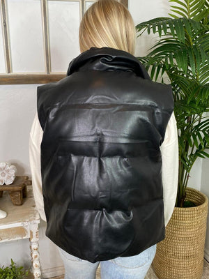 Black Vegan Leather Puffer Vest