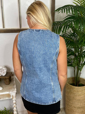 Denim Button Down Long Vest