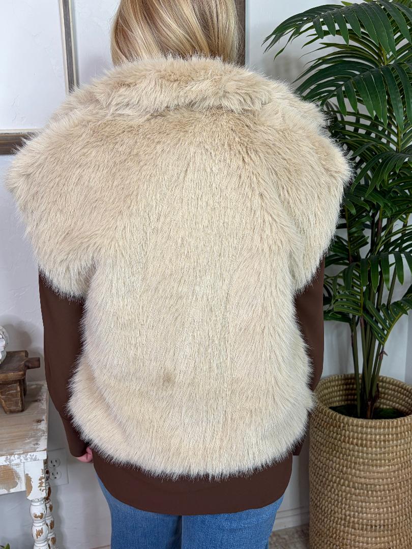 Almond Faux Fur Zip Front Vest