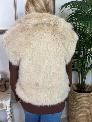 Almond Faux Fur Zip Front Vest