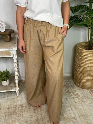 Camel Pin Striped Wide Leg Pants