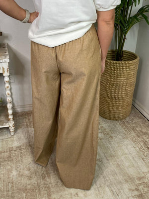 Camel Pin Striped Wide Leg Pants