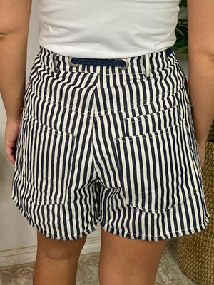Mineral Washed Baggy Striped Shorts with Rope Belt in Red or Navy