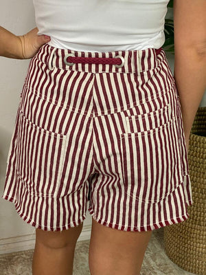 Mineral Washed Baggy Striped Shorts with Rope Belt in Red or Navy