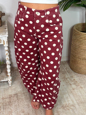 Wine Washed Polka Dot Barrel Pants