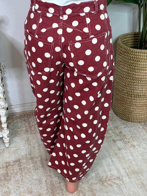 Wine Washed Polka Dot Barrel Pants