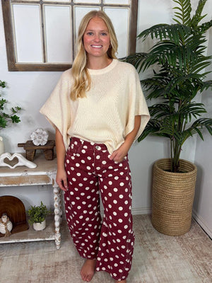 Wine Washed Polka Dot Barrel Pants