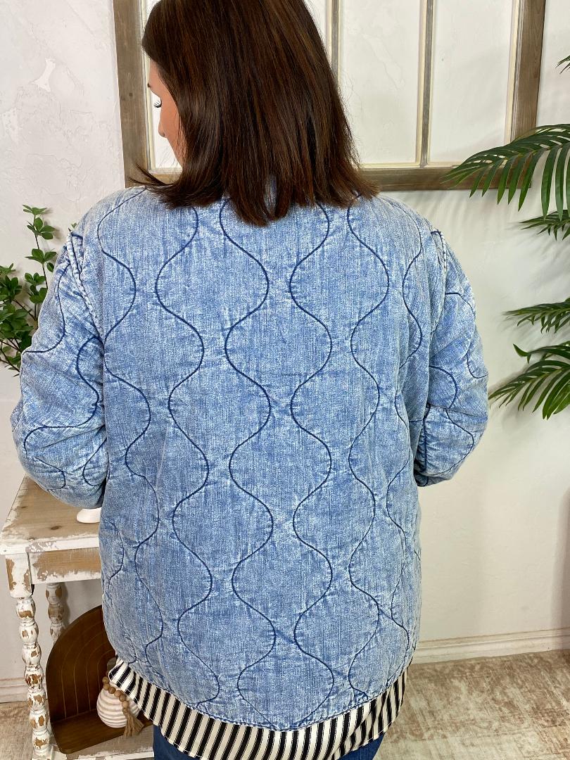 Curvy Washed Denim Quilted Jacket