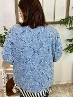 Curvy Washed Denim Quilted Jacket